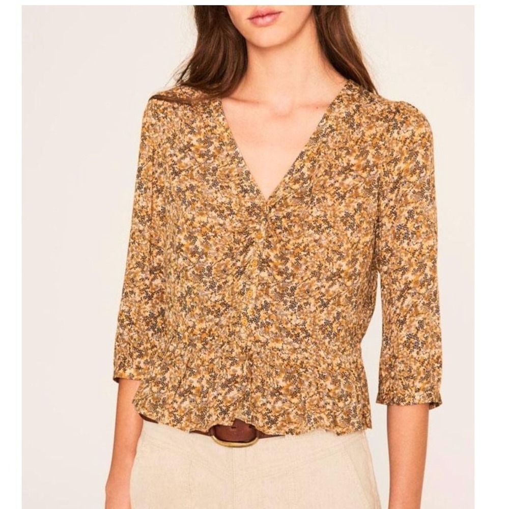 ba&sh Nelly Floral Peplum Boho Top in Ocre Yellow Size M